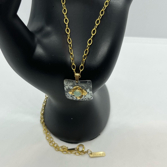 Holly Yashi niobium handmade gold tone oval link chain necklace flower pendant - Picture 15 of 16